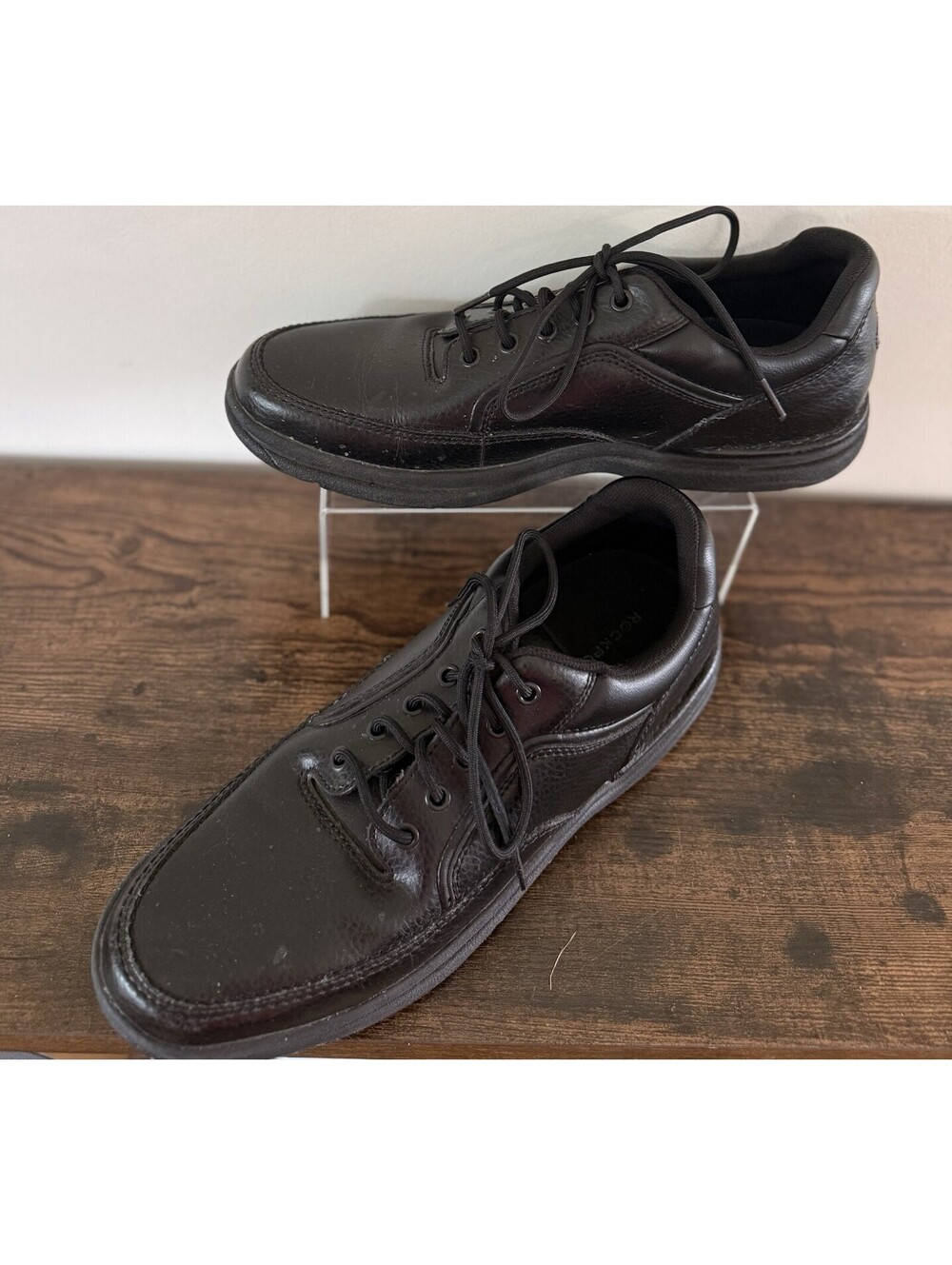 Rockport Walking Shoes Men's 13 Black Leather Comfort Sneakers Dad Core Casual